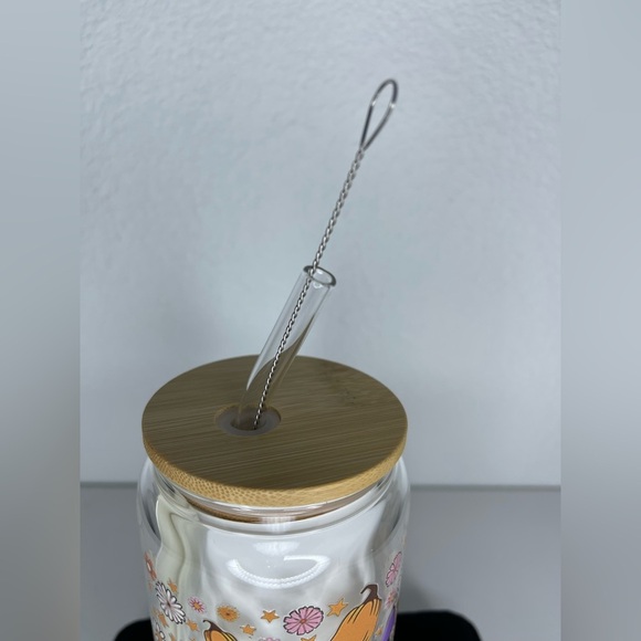NWOT Pumpkin Patch Colorful Party 16oz Tumbler Bamboo Glass Straw Fall - Picture 7 of 8